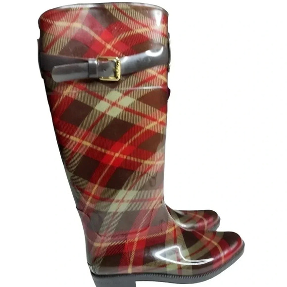 Lauren Ralph Lauren Plaid Rossalyn II Knee High PVC Rain Boots 6B - Picture 2 of 14